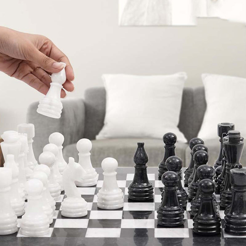 RADICALn 15 Inches Handmade Black and White Full Natural Marble Chess Game Set