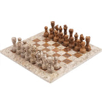 Fossil Coral and Dark Brown Natural Marble Chess Set - 15in