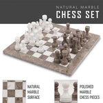 Grey Oceanic and White Natural Marble Chess Board Game Sets - 15in