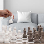 Grey Oceanic and White Natural Marble Chess Board Game Sets - 15in