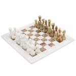 White and Green Onyx 15 Inches Natural Marble Chess Set
