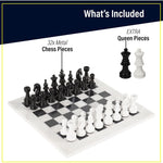 15 Inch White and Black Premium Quality Marble Chess Set with Metallic Figures and Extra Queen