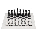 15 Inch White and Black Premium Quality Marble Chess Set with Metallic Figures and Extra Queen