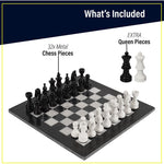 15 Inch Black and White Premium Quality Marble Chess Set with Metallic Figures and Extra Queen