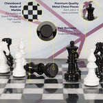 15 Inch Black and White Premium Quality Marble Chess Set with Metallic Figures and Extra Queen