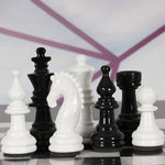 15 Inch White and Black Premium Quality Marble Chess Set with Metallic Figures and Extra Queen