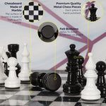 15 Inch White and Black Premium Quality Marble Chess Set with Metallic Figures and Extra Queen