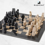 Black and Coral Antique Chess Set with Storage Box - 15 Inches