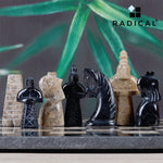 Black and Coral Antique Chess Set with Storage Box - 15 Inches