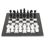 15 Inch Black and White Premium Quality Marble Chess Set with Metallic Figures and Extra Queen
