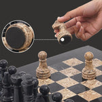 Black and Fossil Coral 15 Inches Premium Quality Marble Chess Set (With Storage Box)