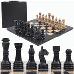 Black and Fossil Coral 15 Inches Premium Quality Marble Chess Set (With Storage Box)