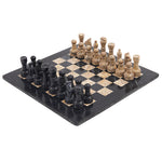 Black and Fossil Coral 15 Inches Premium Quality Marble Chess Set (With Storage Box)