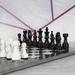 15 Inch Black and White Premium Quality Marble Chess Set with Metallic Figures and Extra Queen
