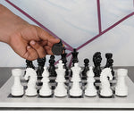 15 Inch White and Black Premium Quality Marble Chess Set with Metallic Figures and Extra Queen