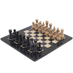 Black and Fossil Coral Handmade 15 Inches High Quality Marble Chess Set