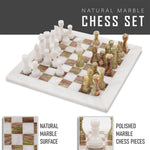 White and Green Handmade 15 Inches High Quality Onyx Marble Chess Set (With Storage Box)