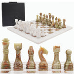 White and Green Handmade 15 Inches High Quality Onyx Marble Chess Set (With Storage Box)