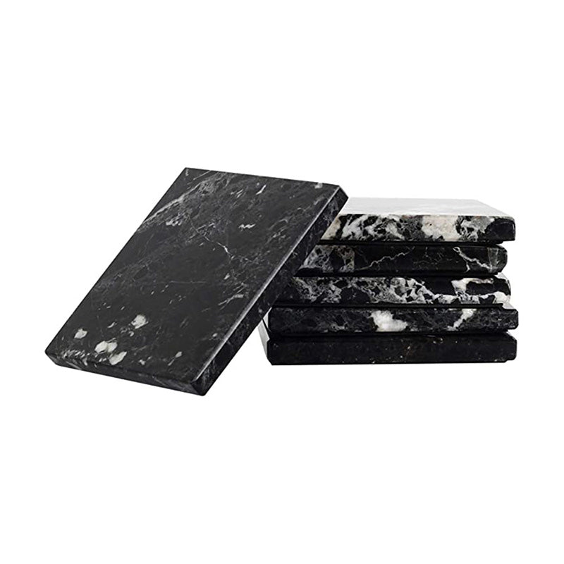 Marble Set of 6 Kitchen Black Square Coaster Plates Handmade