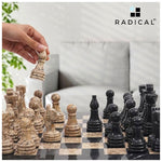 Black and Fossil Coral Handmade 15 Inches High Quality Marble Chess Set