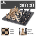 Black and Fossil Coral Handmade 12 Inches Premium Quality Marble Chess Set
