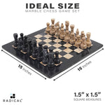Black and Fossil Coral Handmade 15 Inches High Quality Marble Chess Set