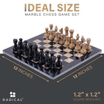 Black and Fossil Coral Handmade 12 Inches Premium Quality Marble Chess Set