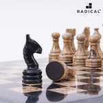 Black and Fossil Coral Handmade 12 Inches Premium Quality Marble Chess Set