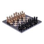 Black and Fossil Coral Handmade 12 Inches Premium Quality Marble Chess Set