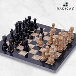 Black and Fossil Coral Handmade 12 Inches Premium Quality Marble Chess Set