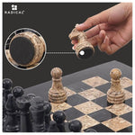 Black and Fossil Coral Handmade 15 Inches High Quality Marble Chess Set